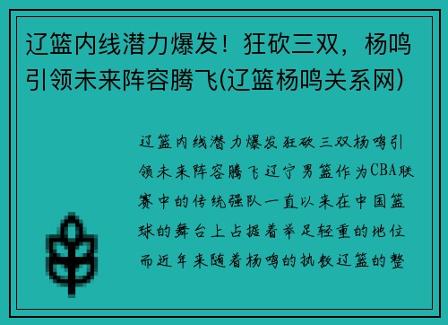 辽篮内线潜力爆发！狂砍三双，杨鸣引领未来阵容腾飞(辽篮杨鸣关系网)